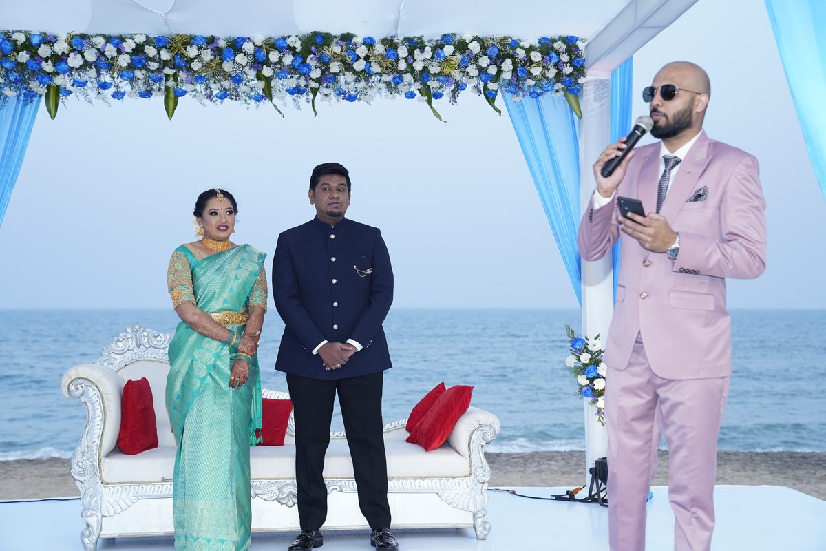 Sunil hosting a beachside wedding ceremony